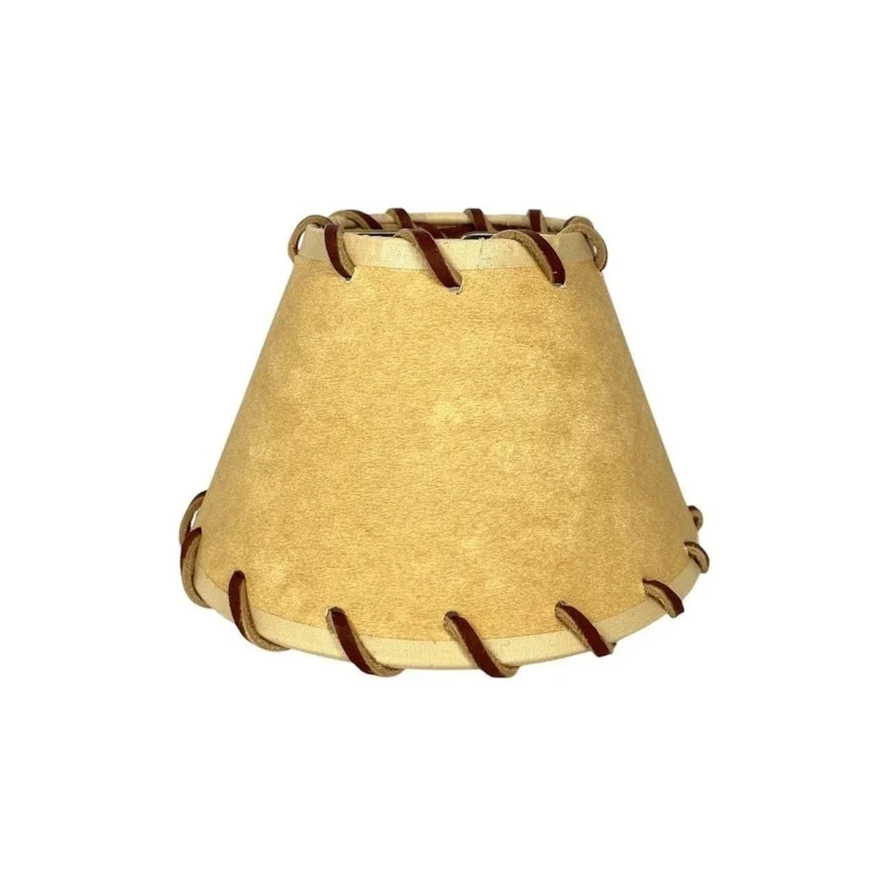 Vintage Tan Faux‎ Leather Whipstitch Clip-On Mini Lamp Shade Cabin 4